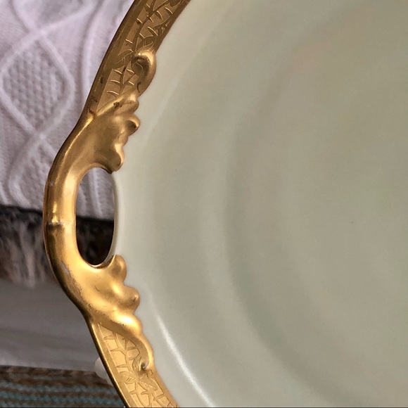 Gorgeous Deco Hand Painted 14kt Gold Trim Handle Serving/Display Plate - Picture 3 of 8